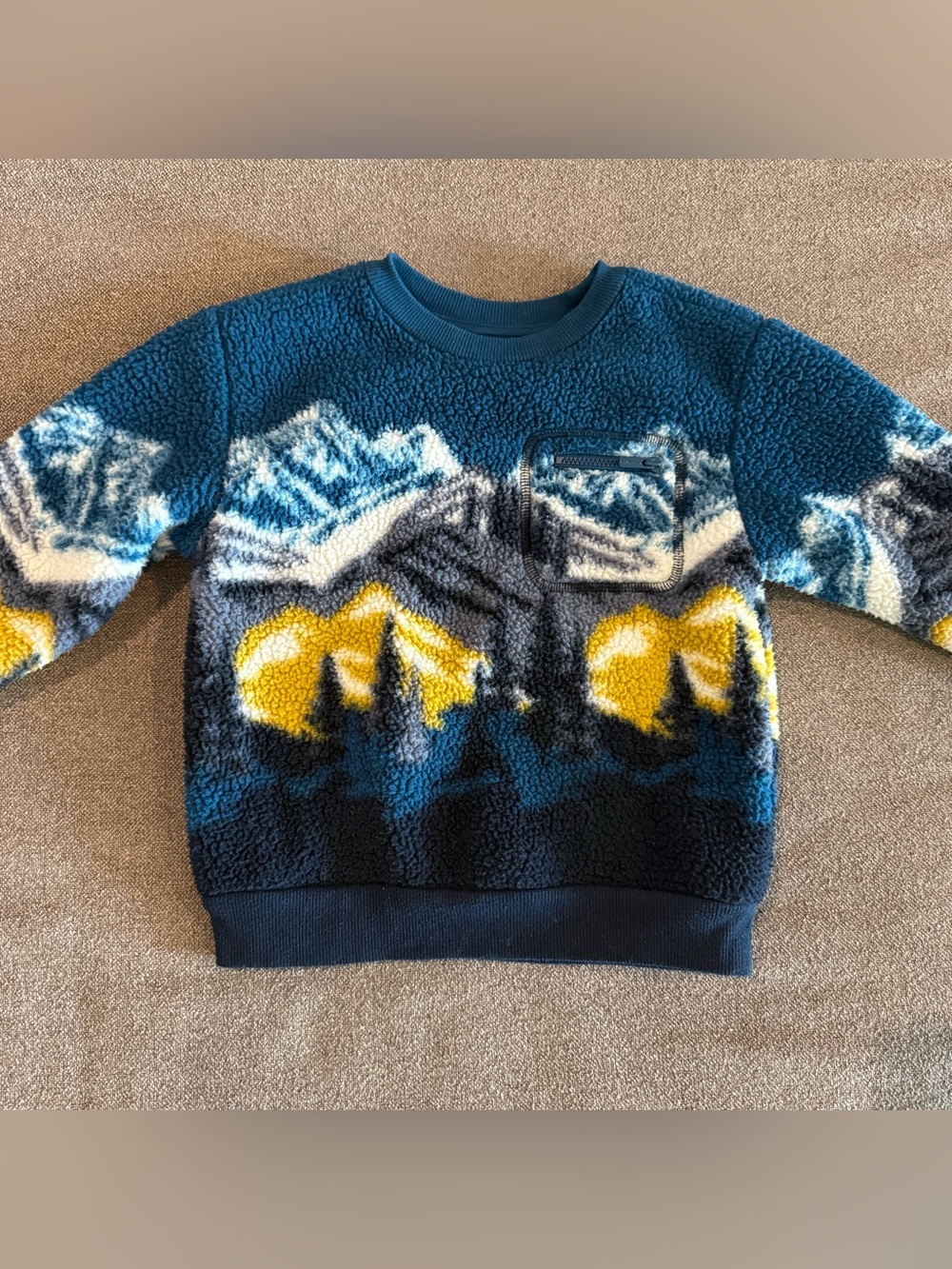 Toddler’s Blue Mountain Fleece Sweater with Yellow Accents